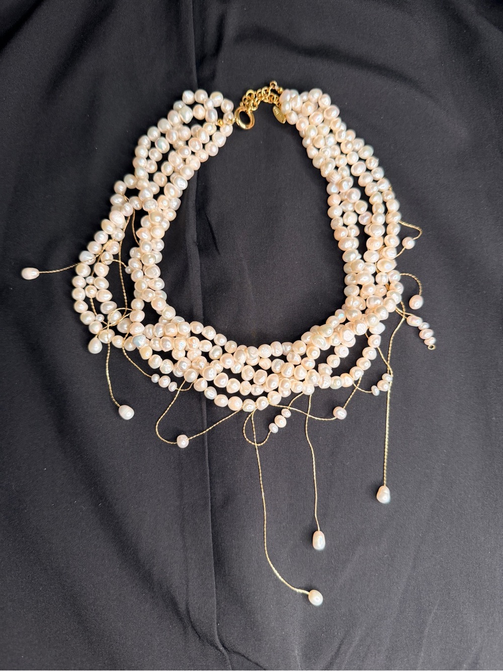 BHLDN Anthropologie Pearl Choker Necklace Layered Multi Strand Gold Bridal